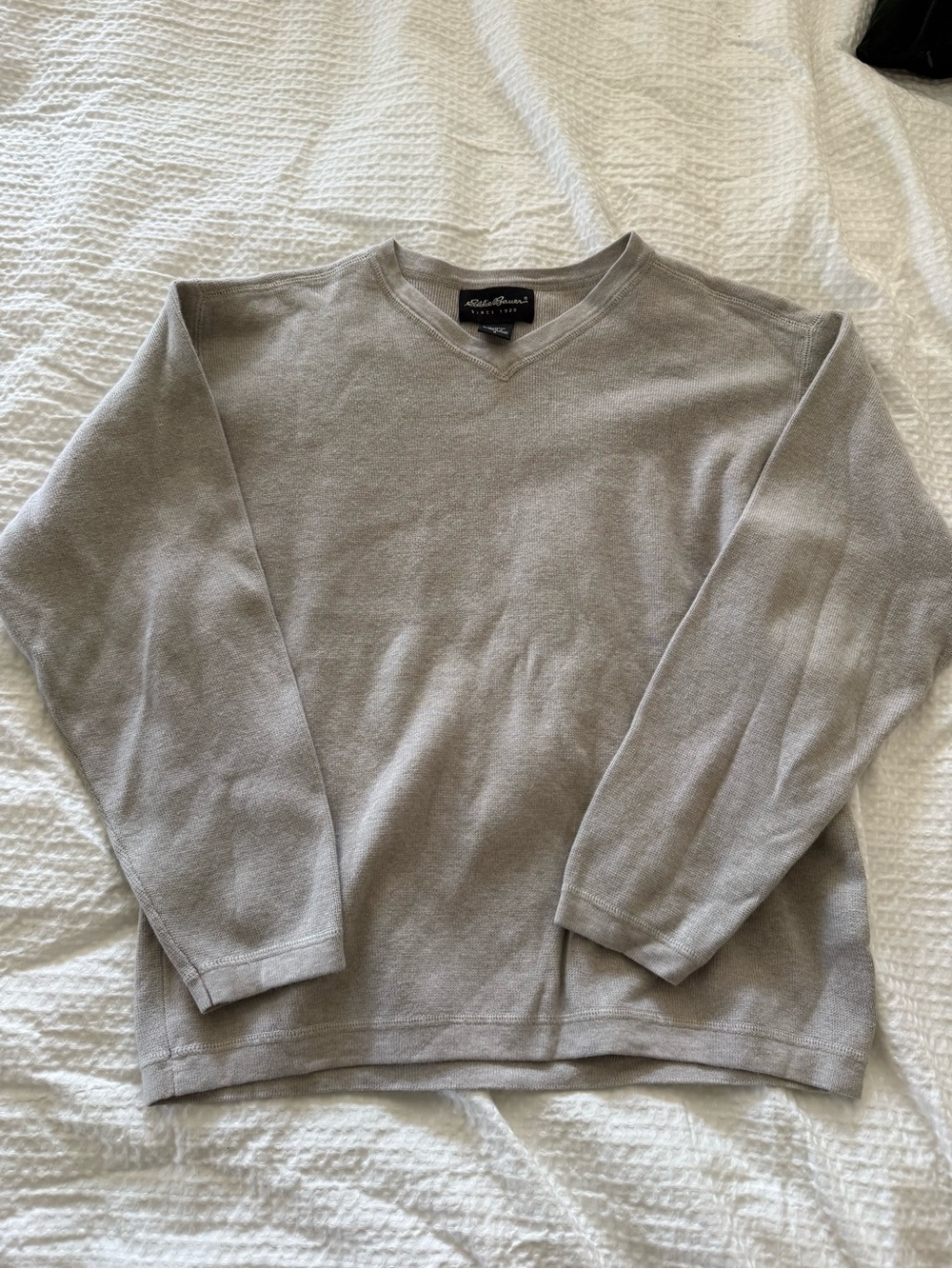 Eddie Bauer Men's V-Neck Sweater in Light Taupe Gray
